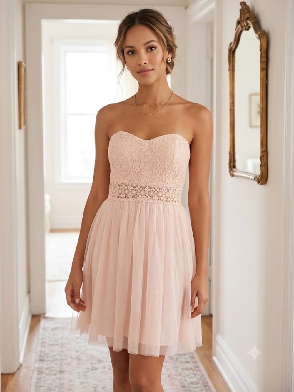 Girls' Pale Blush Lace & Tulle Formal Dress